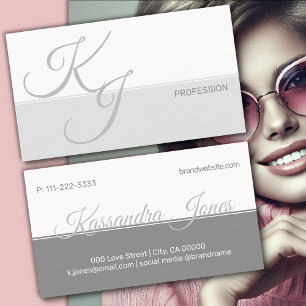 Grey White Minimalist Handlettering Font Initials Business Card