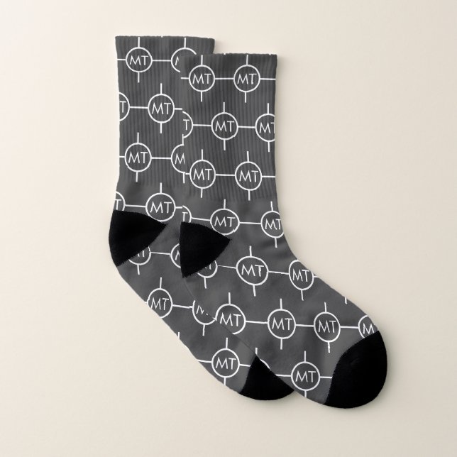 Grey & White Minimalist Initials Monogram Pattern Socks (Pair)