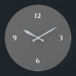 Grey & White Minimalist Large Clock<br><div class="desc">Modern artistic clock features a minimalist design in a grey and white colour palette. A simple plain design with white numbers on a grey background. A modern addition to your kitchen, living room or office wall, a thoughtful modern office gift or modern home gift for any occasion. You can customise...</div>