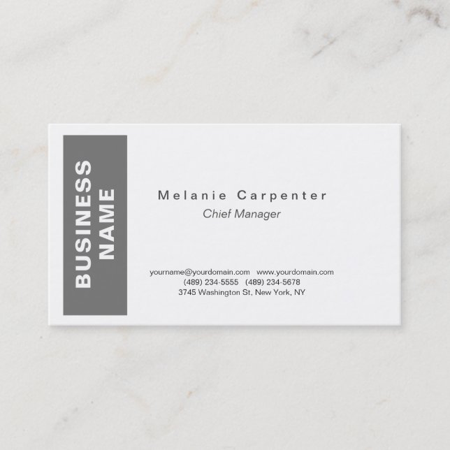 Grey White Minimalist Modern Plain Business Card (Front)