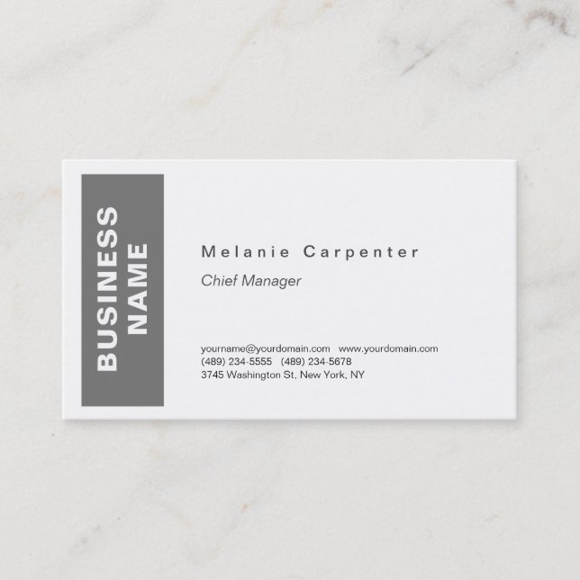 Grey White Minimalist Modern Plain  Business Card (Front)
