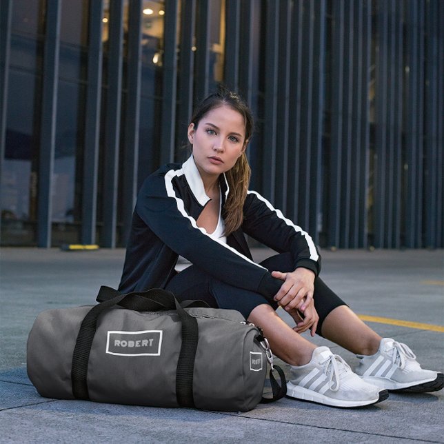 Grey White Minimalistic Custom Name Duffle Bag (Creator Uploaded)