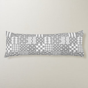 Grey White Mixed Patterns Patchwork Design  Body Cushion