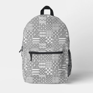 Grey White Mixed Patterns Patchwork Design Printed Backpack