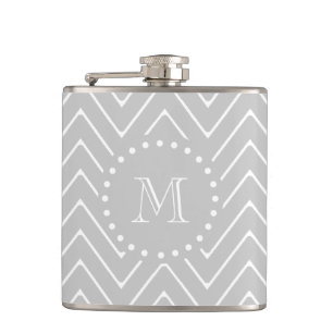 Grey & White Modern Chevron Custom Monogram Hip Flask