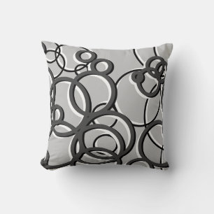 Grey & White Modern Geometric Circles Cushion