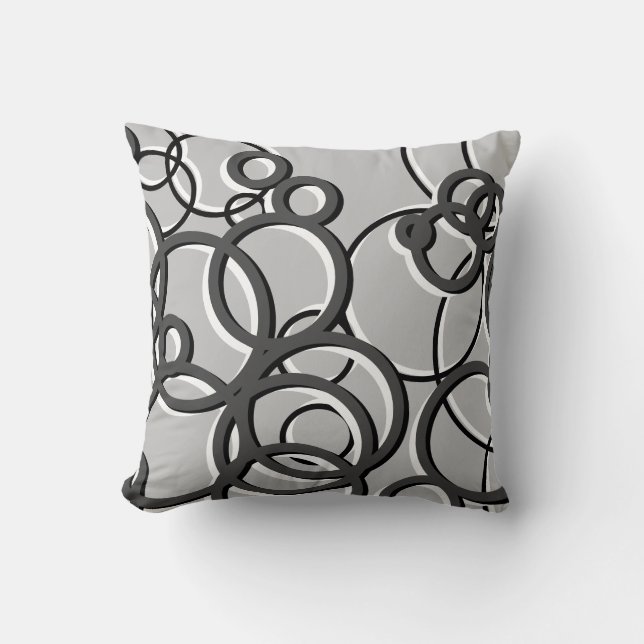 Grey & White Modern Geometric Circles Cushion (Front)