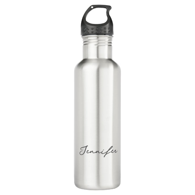 Grey White Modern Minimalist Handwriting Name 710 Ml Water Bottle (Front)