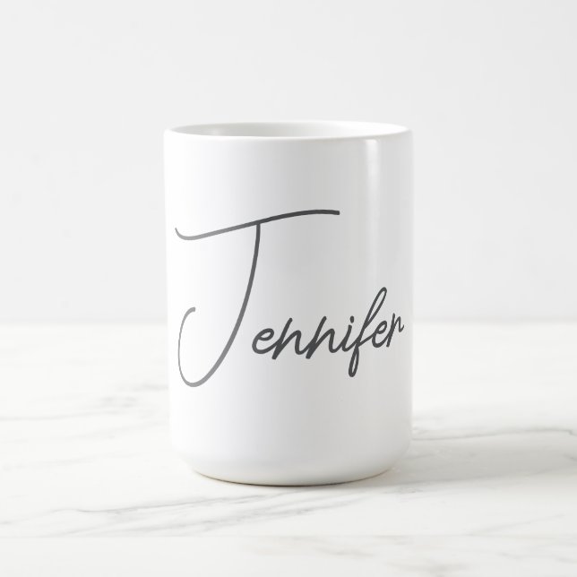 Grey White Modern Minimalist Handwriting Name Coffee Mug (Center)