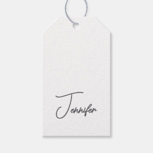Grey White Modern Minimalist Handwriting Name Gift Tags