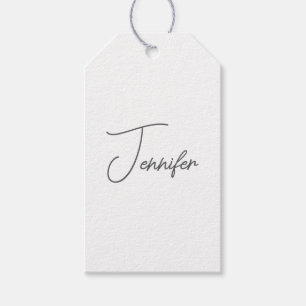 Grey White Modern Minimalist Handwriting Name Gift Tags
