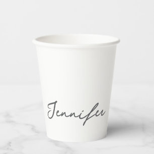 Grey White Modern Minimalist Handwriting Name Paper Cups