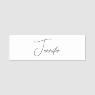 Grey White Modern Minimalist Handwriting Name Tag