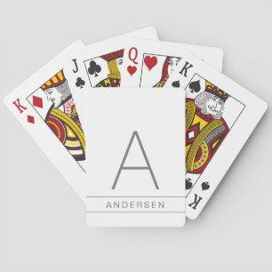 Grey White Modern Monogram Initial Playing Cards