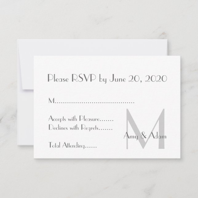 Grey White Modern Monogram Wedding RSVP Invitation (Front)