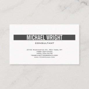 Grey White Modern Plain Simple Minimalist Business Card