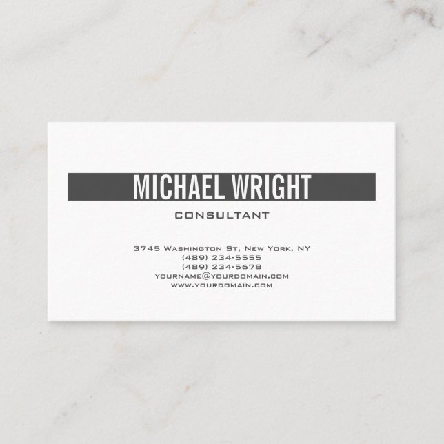 Grey White Modern Plain Simple Minimalist Business Card (Front)