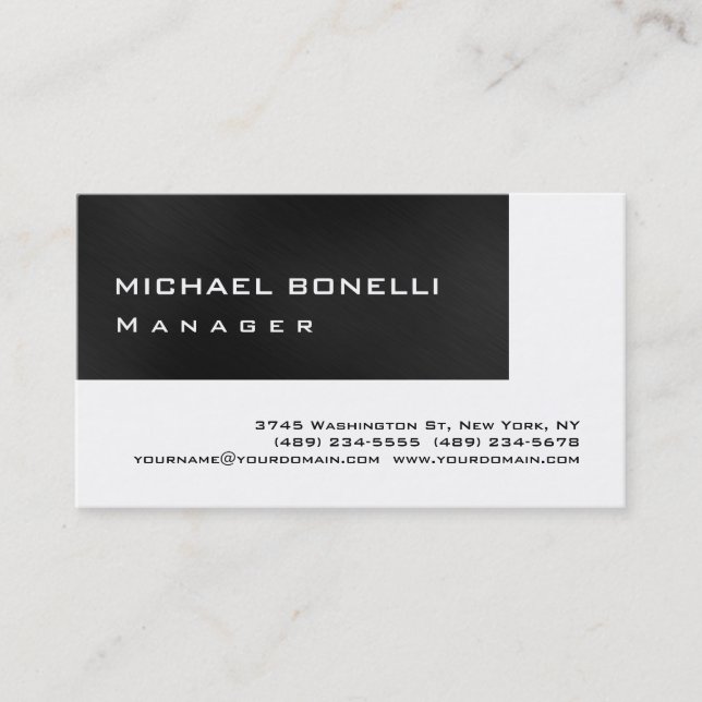 Grey White Modern Simple Manager Business Card (Front)