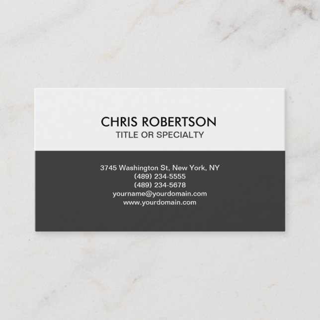 Grey White Modern Simple Plain Business Card (Front)