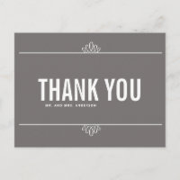 Grey White Modern Typography Thank You Postcard