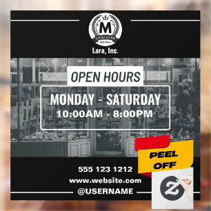 Grey White Monochrome Simple Open Hours Store