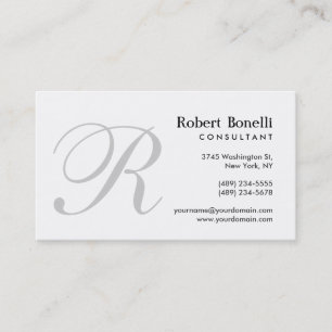 Grey White Monogram Consultant Business Card