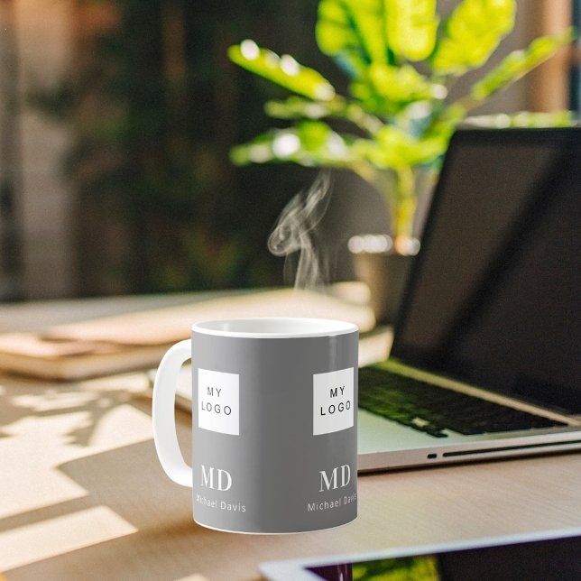 Grey white monogram name business logo coffee mug (Creator Uploaded)