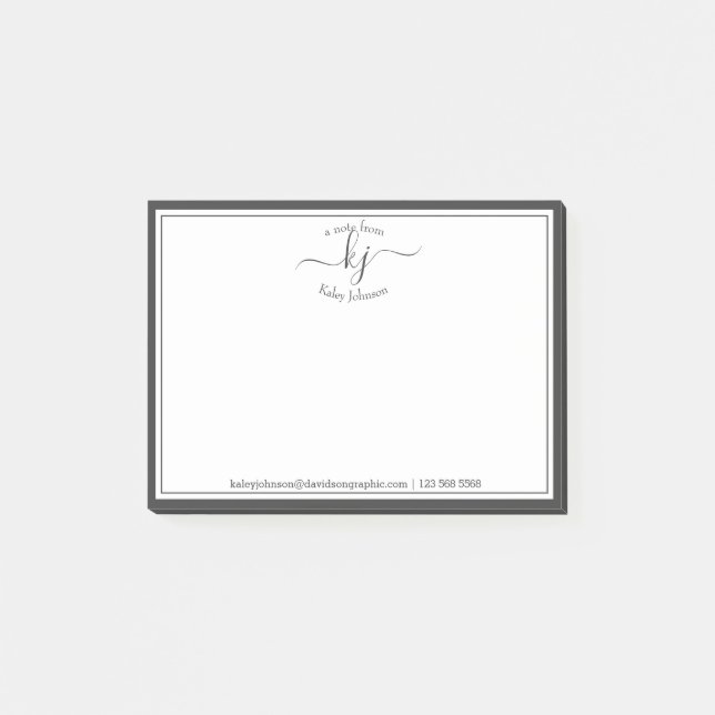  Grey White Monogram Script From The Desk Of Post- Post-it Notes (Front)