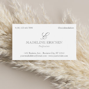 Grey & White Monogram Single Sided Business Card