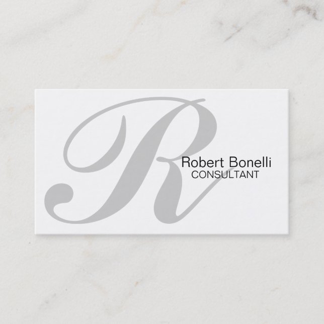 Grey White Monogram Stylish Business Card (Front)