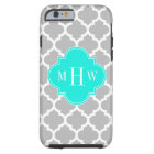 Grey White Moroccan #5 Brt Aqua 3 Initial Monogram