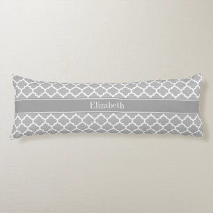 Grey White Moroccan #5 Dark Grey Name Monogram Body Cushion