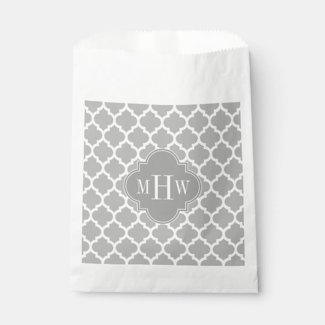 Grey White Moroccan #5 Dk Grey 3 Initial Monogram Favour Bags (Front)