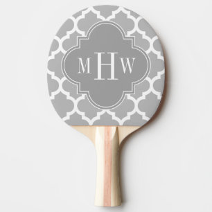 Grey White Moroccan #5 Grey 3 Initial Monogram Ping Pong Paddle