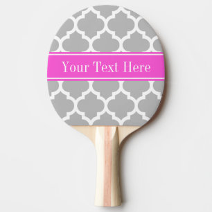 Grey White Moroccan #5 Hot Pink Name Monogram Ping Pong Paddle