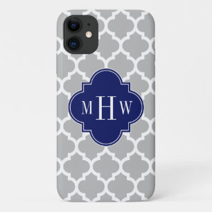 Grey White Moroccan #5 Navy 3 Initial Monogram Case-Mate iPhone Case