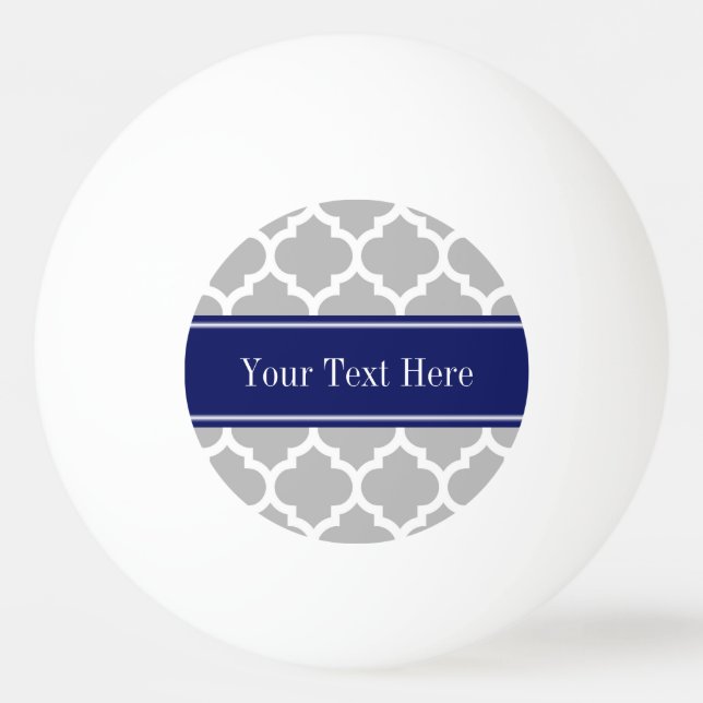 Grey White Moroccan #5 Navy Blue Name Monogram Ping Pong Ball (Front)