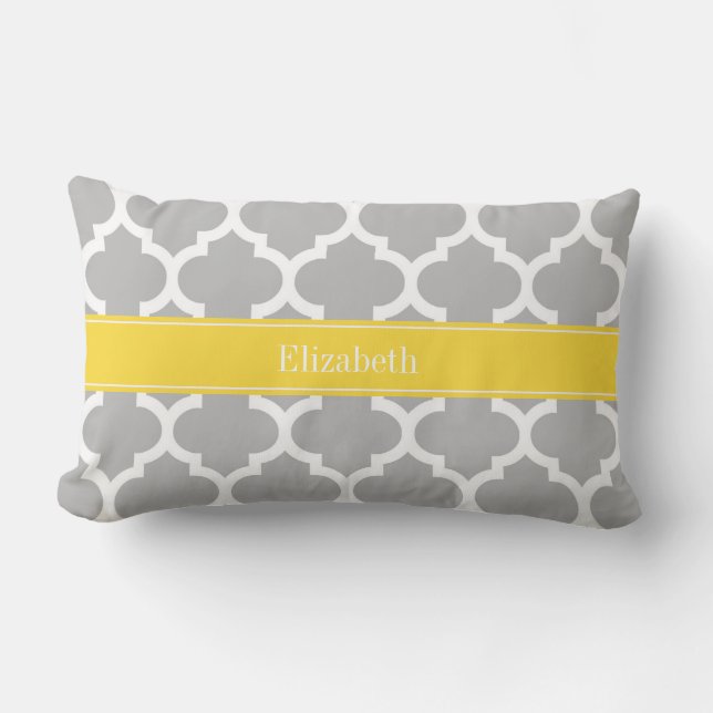 Grey White Moroccan #5 Pineapple Name Monogram Lumbar Cushion (Front)