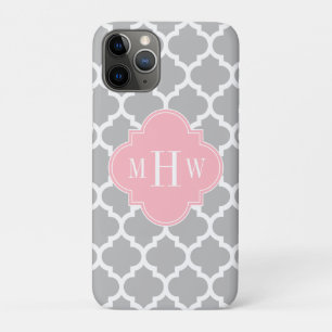 Grey White Moroccan #5 Pink 3 Initial Monogram Case-Mate iPhone Case