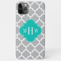 Grey White Moroccan #5 Teal 3 Initial Monogram