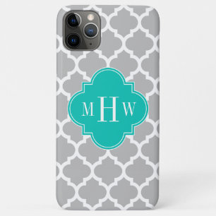Grey White Moroccan #5 Teal 3 Initial Monogram Case-Mate iPhone Case