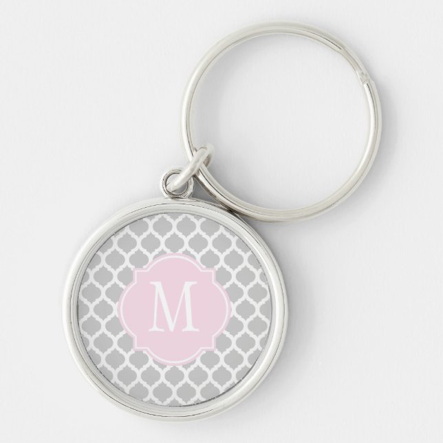 Grey & White Moroccan Pattern Key Ring (Front)