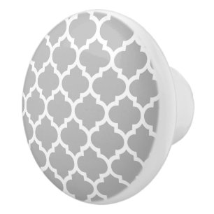 Grey White Moroccan Quatrefoil Pattern #5 Ceramic Knob