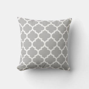Grey White Moroccan Quatrefoil Pattern #5 Cushion