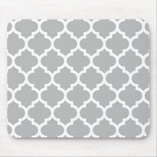 Grey White Moroccan Quatrefoil Pattern #5 Mouse Pad