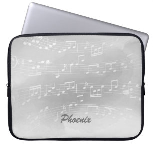 Grey-White Music Notes and Custom Monogram Laptop Sleeve