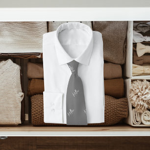 Grey white name pattern modern script tie