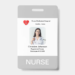  Grey & White Name, Photo, info, logo, barcode  ID Badge