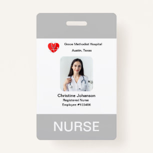  Grey & White Name, Photo, info, logo, barcode  ID Badge