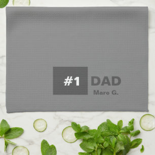 Grey White Number One Dad  Tea Towel